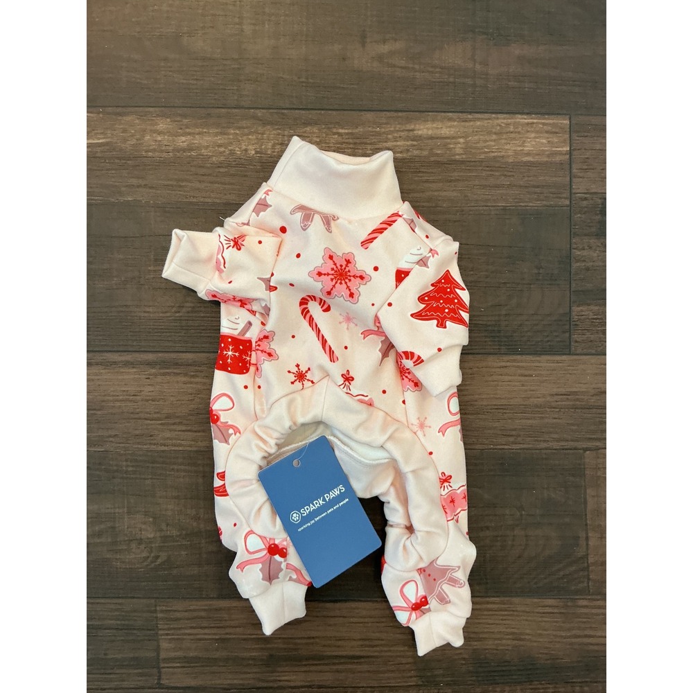 Spark Paws Dog Pajamas Cream Red Holiday Gingerbread Candy Cane‎ Print S/M